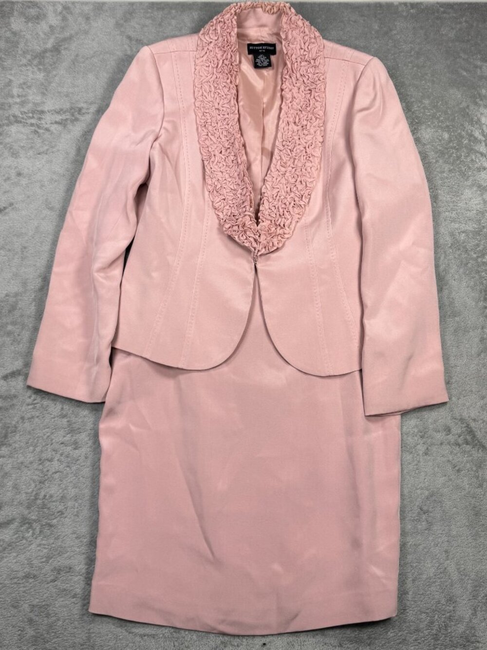 Sutton Studio Pink Silk Ruffle Collar Skirt Suit Set Size 12P Coquette Old Money